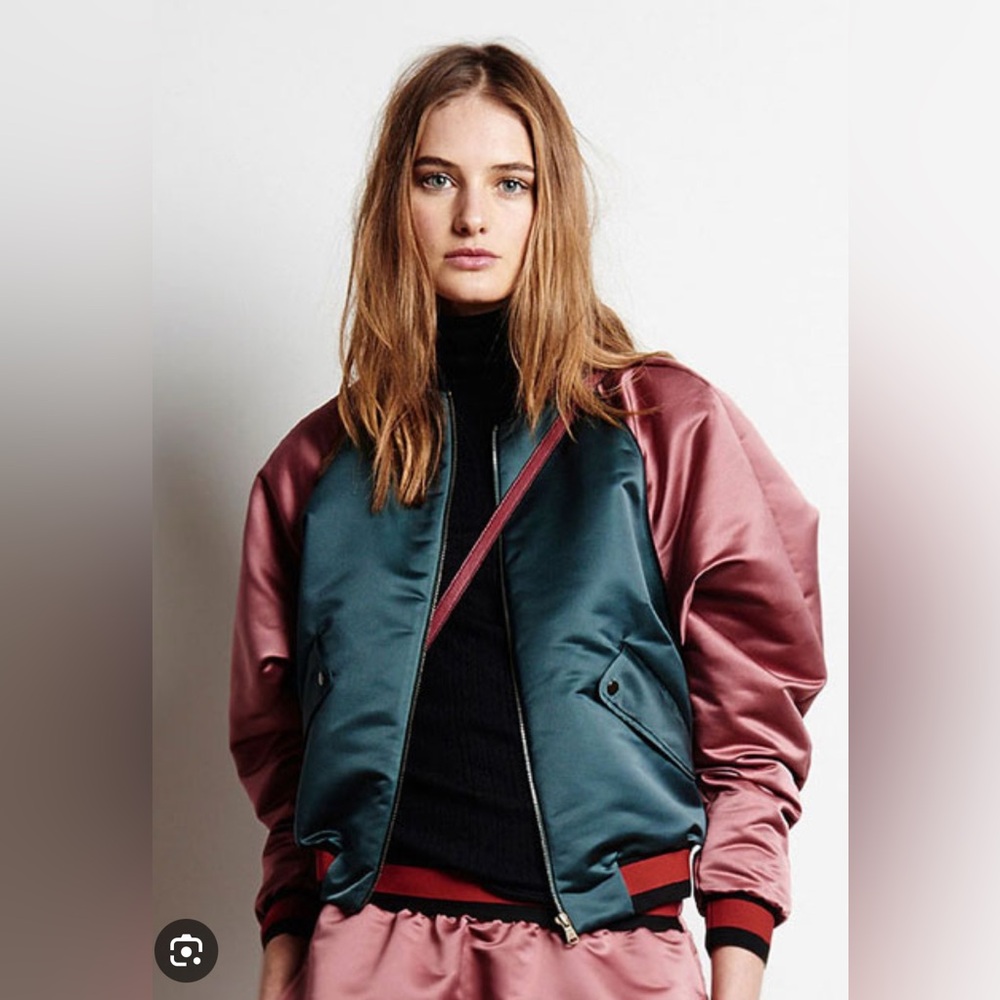 NWOT Tomas Maier Round Neck Long Sleeves Bomber Jacket 2 Pink Green Black